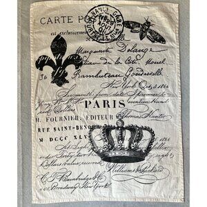 French Vintage Inspired Tea Towel Crown Fleur-De-Lis Moth Script Cotton 27.25”
